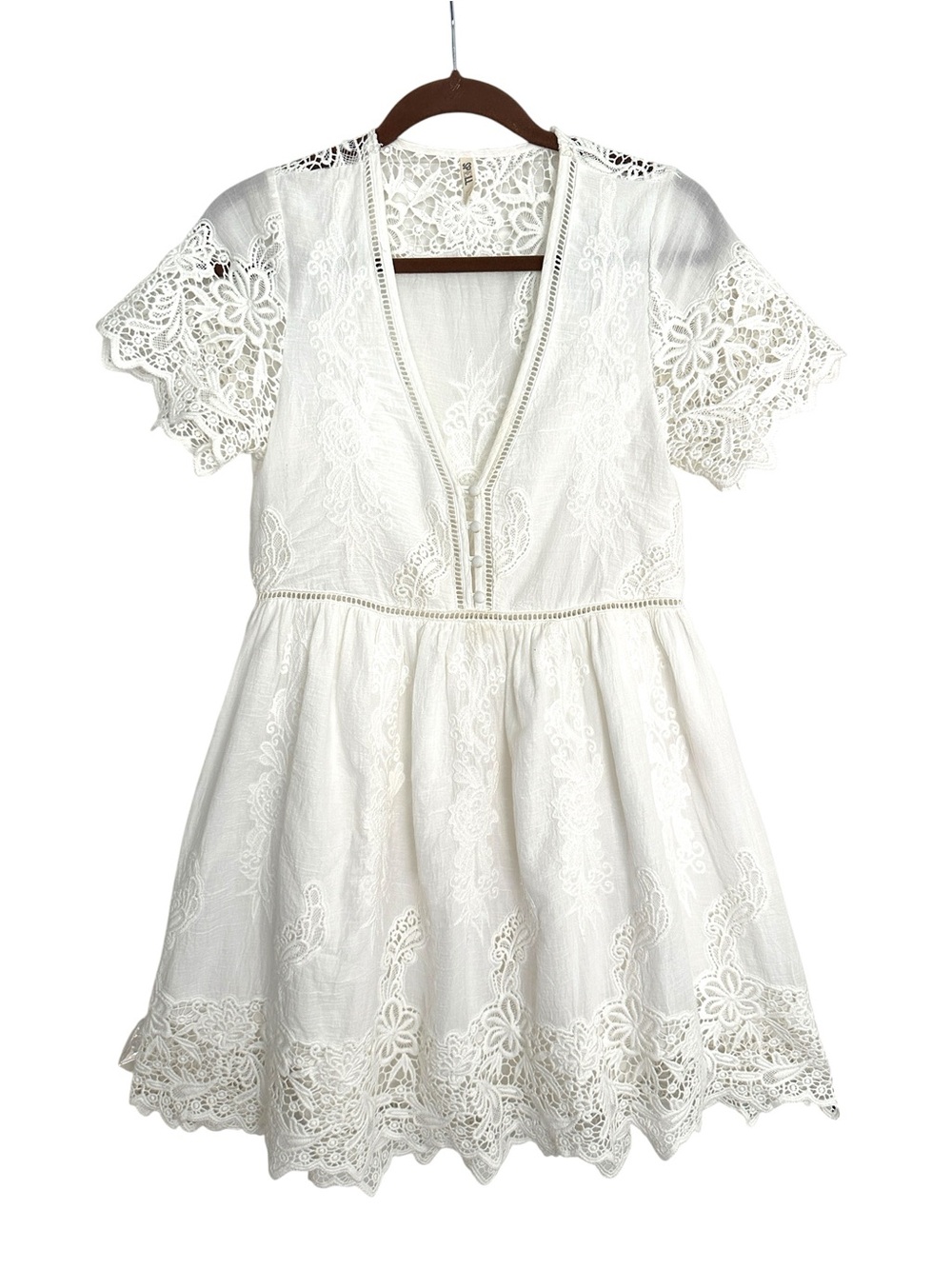 SPELL Magnolia Mini Dress White Cotton Lace Embroidered Boho Cottagecore Bridal